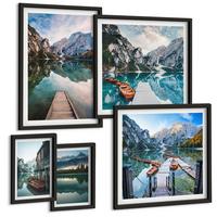 BILDER SET 5er Set - 50x50 cm & 20x30 cm & 40x60 cm Schwarzer Rahmen - See Berge Holzboote - Schwarz, Kunststoff (40/60cm) - TULUP
