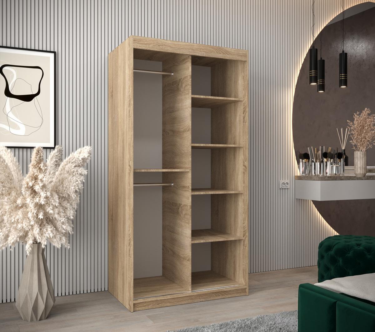 SCHWEBETÜRENSCHRANK 200/100/62 2-türig - Silberfarben/Weiß, Holz/Kunststoff (100/200/62cm) - MÖBEL KRYSPOL