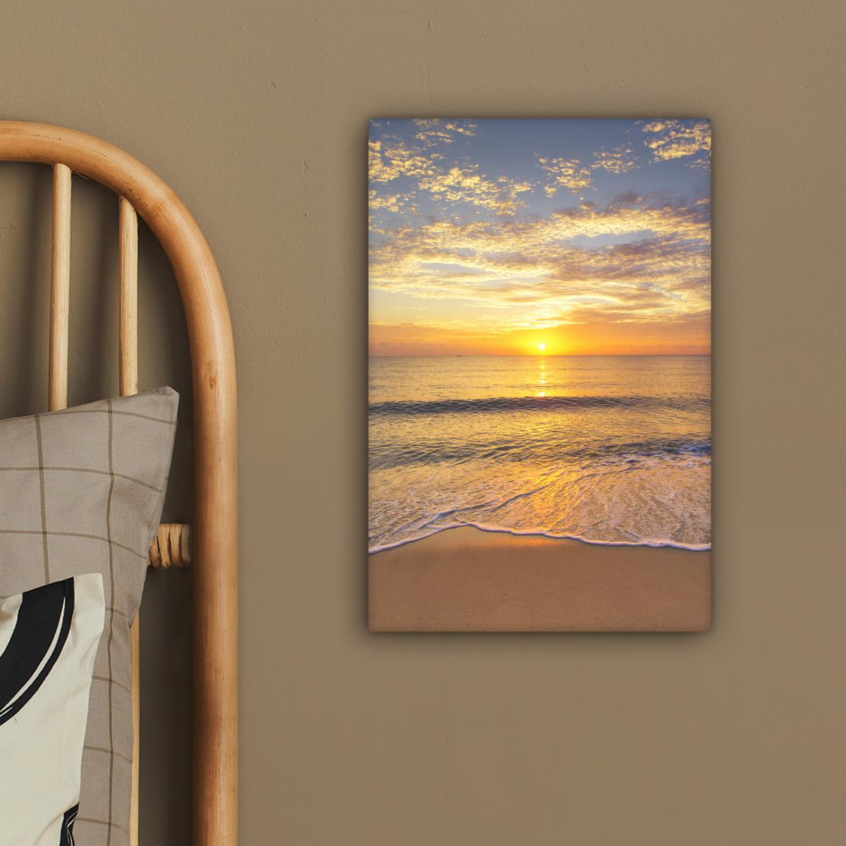 LEINWANDBILD Strand - Sonnenuntergang - Meer Deko Wohnzimmer 20x30 cm - Gelb, Textil (20/30cm) - MuchoWow