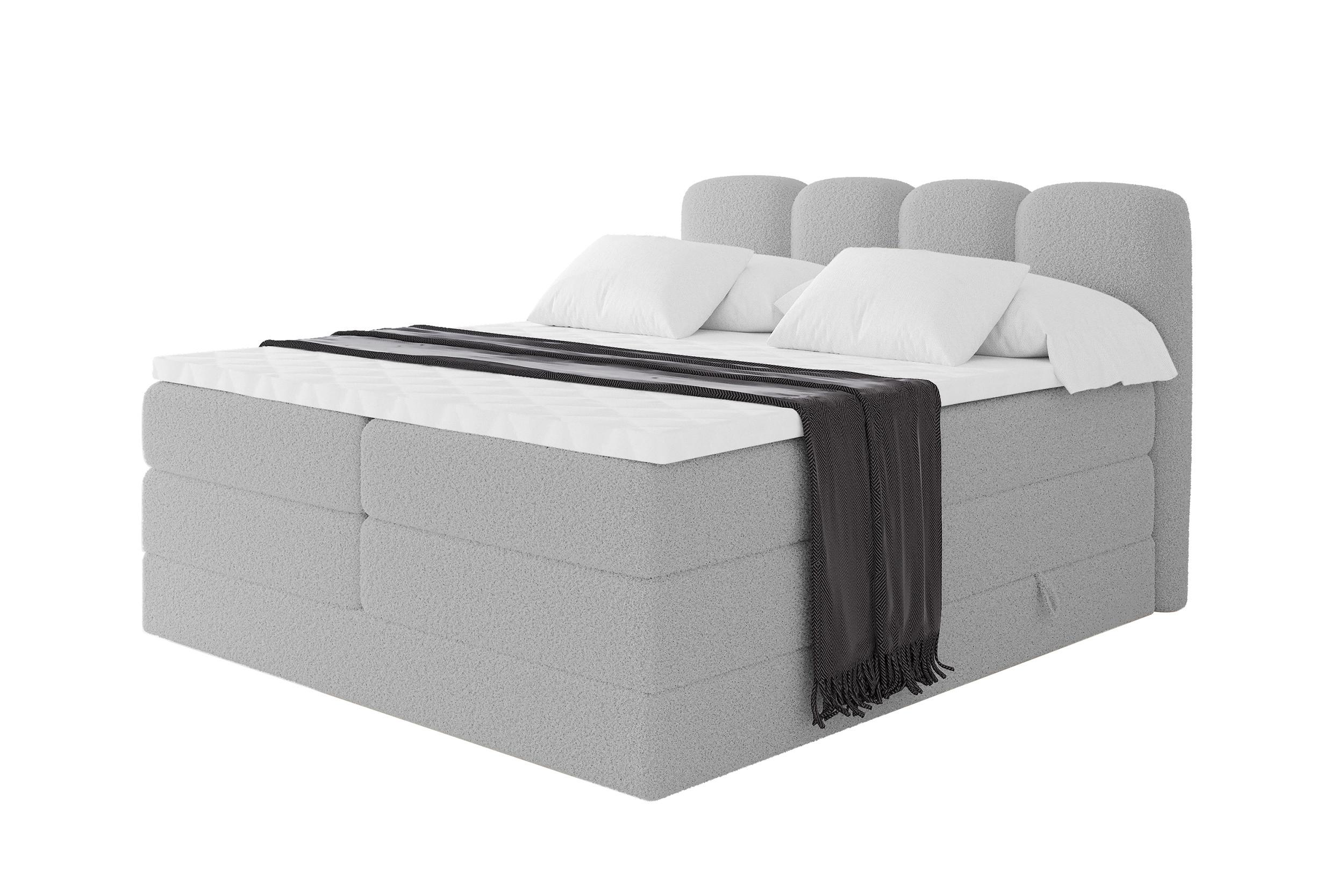 BOXSPRINGBETT mit Matratze H3/H4 - NINA KING - 200x200 cm Hellgrau - Hellgrau, Holzwerkstoff (200/200cm) - ALTDECOR