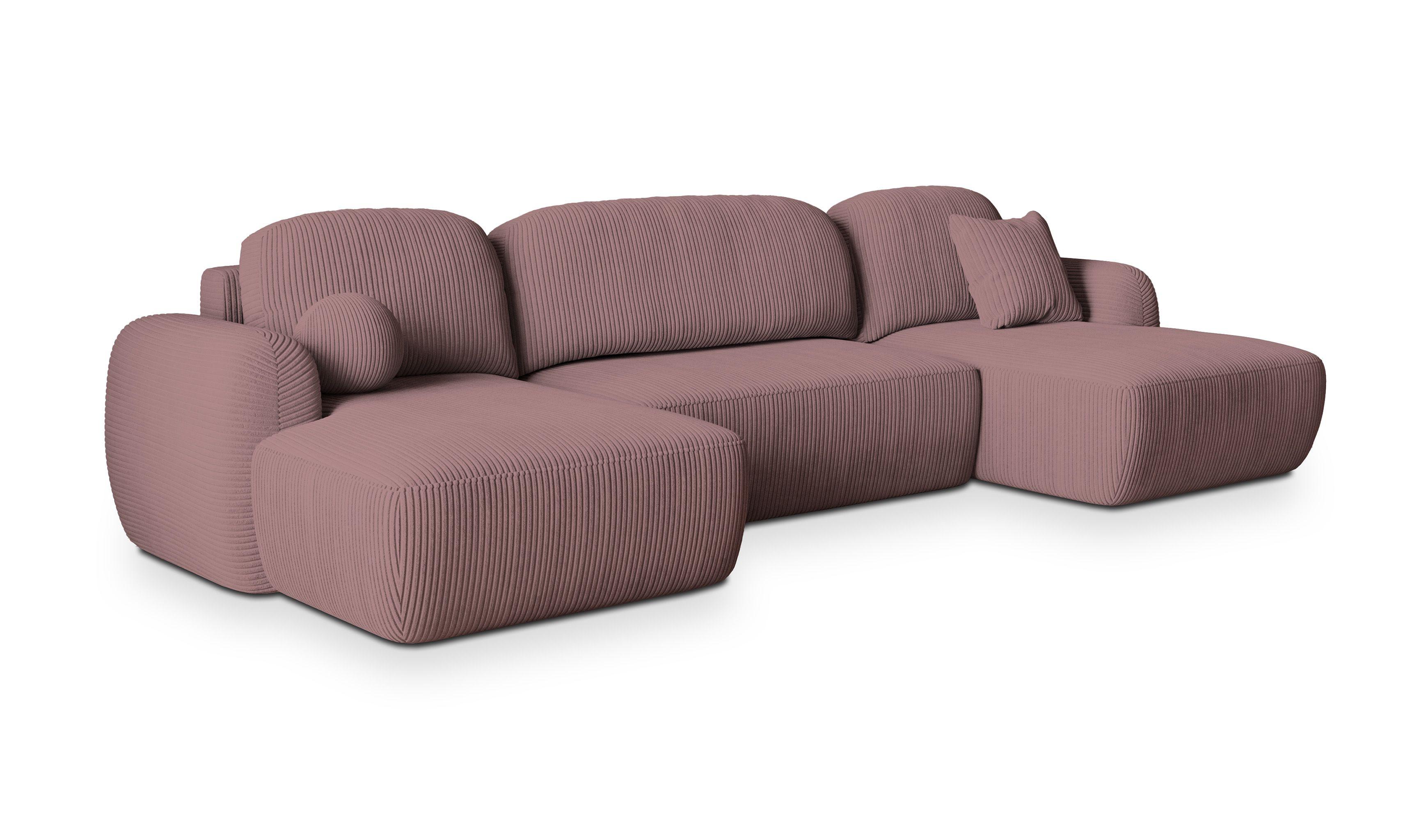 WOHNLANDSCHAFT SAVONA P Lila Kordstoff mit Schlaffunktion - Lila/Schwarz, Holz/Kunststoff (320/90/148cm) - MASSENO