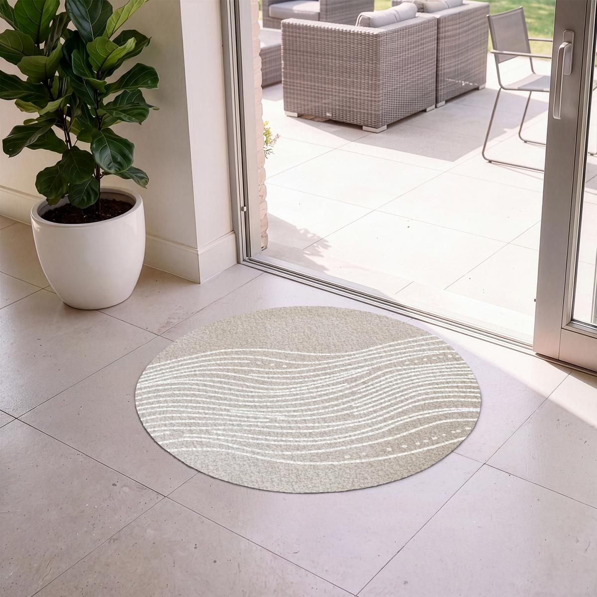 FUSSMATTE Wellenlinien - Fließend - Sandfarben Fußabtreter 90x90 cm - Beige, Kunststoff (90/0.4cm) - MuchoWow
