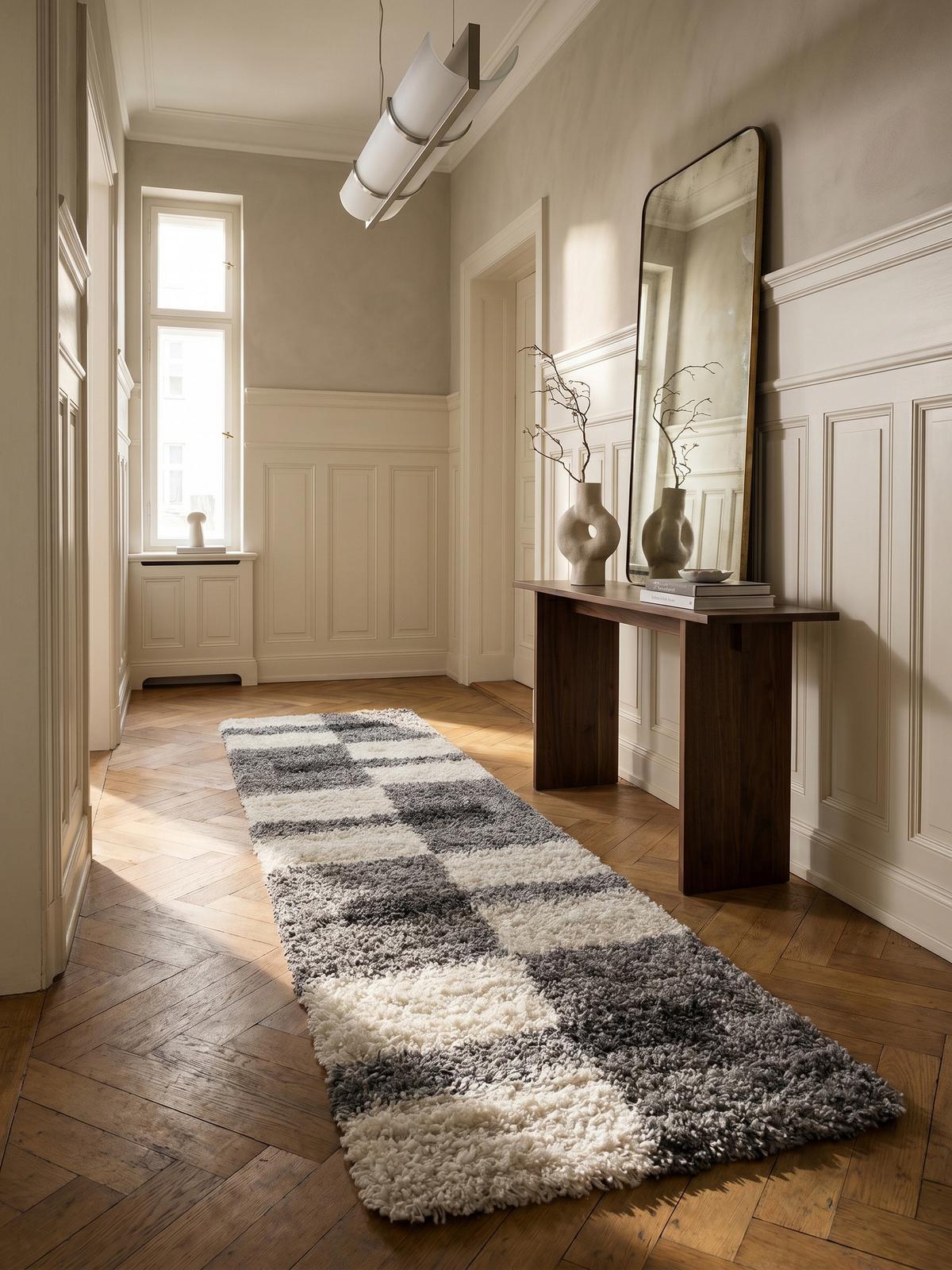 HOCHFLORTEPPICH WERFEN, kariert, Hellgrau, 80 x 250 cm - Grau, Textil (250/80cm) - KADIMA DESIGN