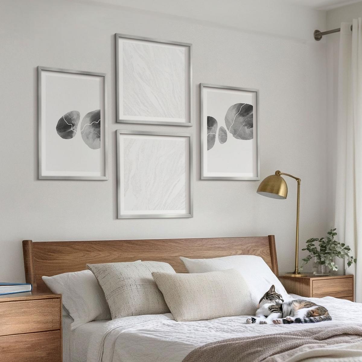 BILDER SET 4er Set - 50x50 cm & 40x60 cm Silberner Rahmen - Abstrakte Kunst, Farbspritzer - Silberfarben, Kunststoff (50/50cm) - TULUP