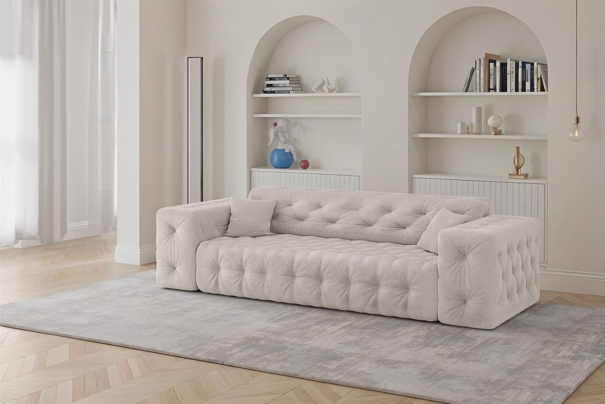 SOFASET Chantal In Moly - Creme, Holzwerkstoff/Textil (251/78/96cm) - Fun Möbel