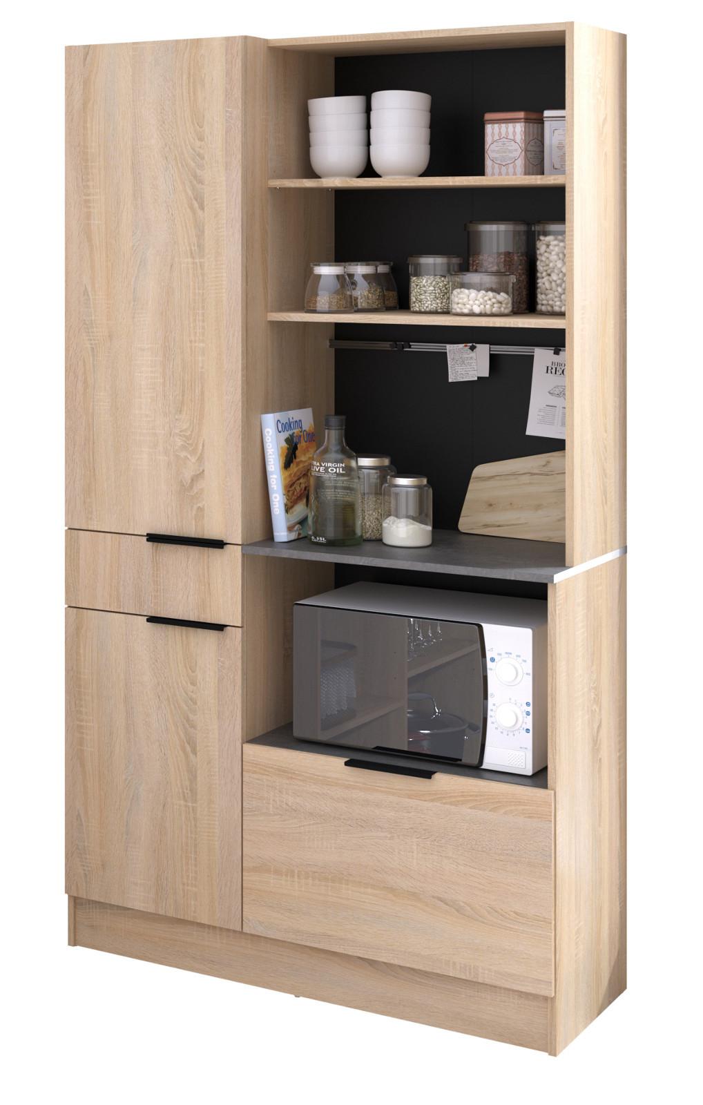 BUFFET Küche Eiche, grau 100 cm Küchenschrank mit viel Stauraum - Eichefarben/Schwarz, Holzwerkstoff/Metall (100/186/45cm) - Parisot Meuble