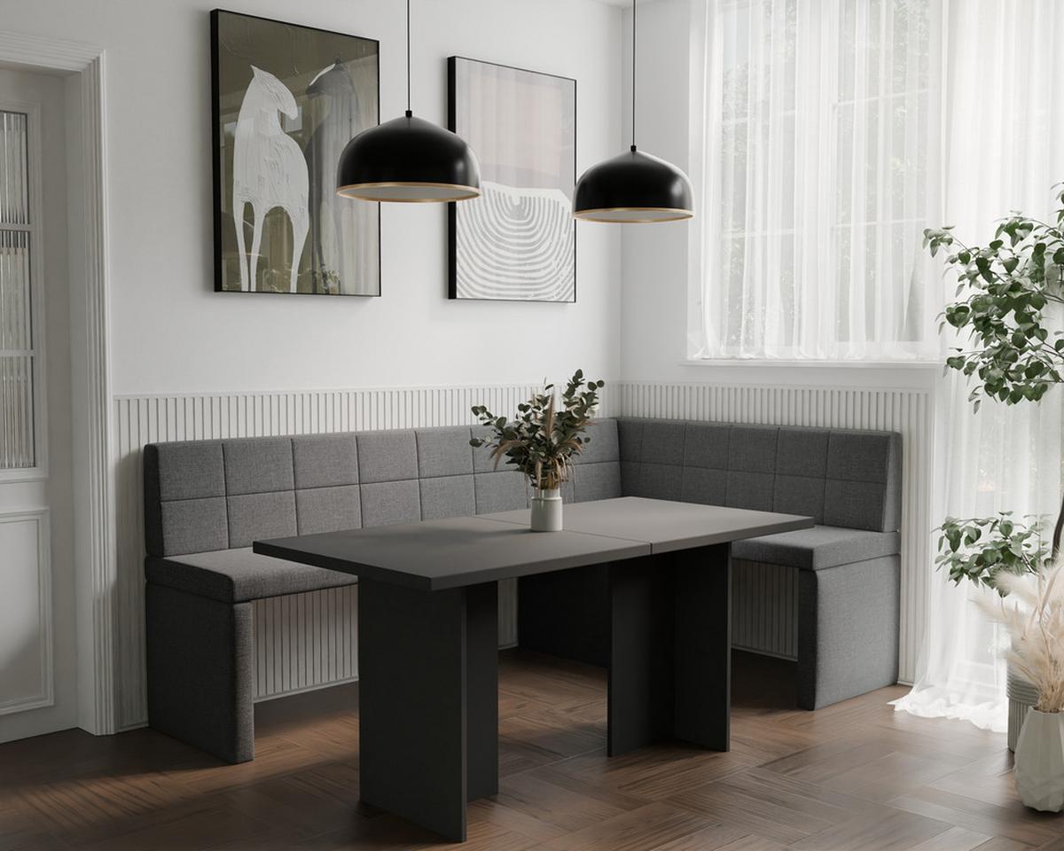 ECKBANK rechts MELVIN Webstoff, 128/168 cm Dunkelgrau - Dunkelgrau, Holz/Textil (128/168cm) - Idohome