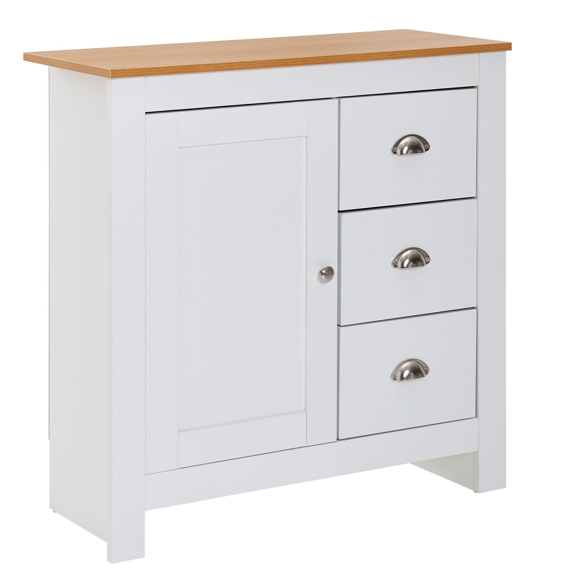 KOMMODE – Weiß/Eiche, 79x81x35 cm, 3 Schubladen, 1 Tür - Weiß, Holzwerkstoff (79/81/35cm) - KADIMA DESIGN