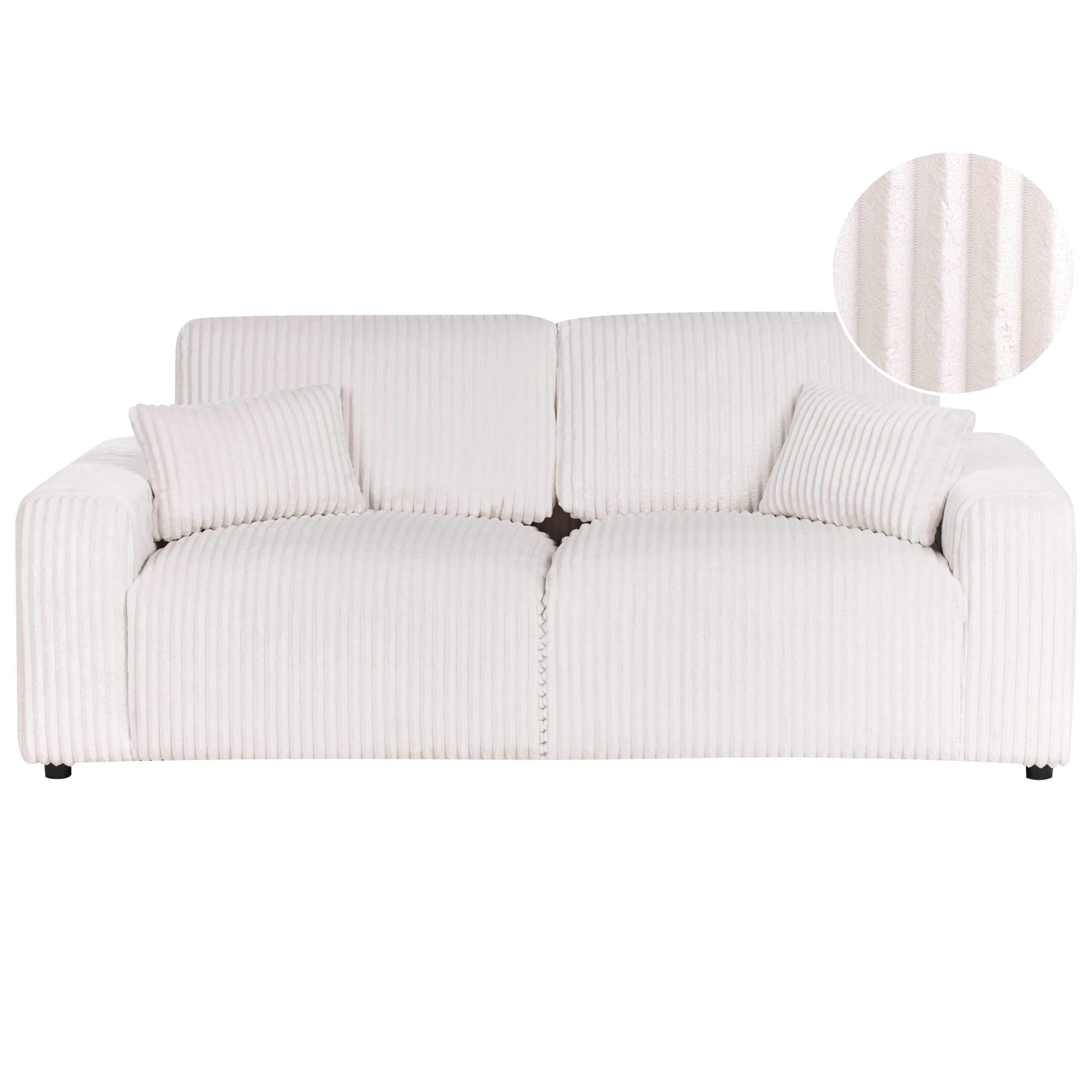 3-SITZER-SOFA Cord Cremeweiß Sandora - Creme, Textil (216/87/98cm) - Beliani