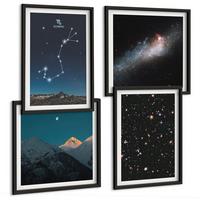 BILDER SET 4er Set - 50x50 cm & 40x60 cm Schwarzer Rahmen - Weltraumlandschaften von Galaxien - Schwarz, Kunststoff (50/50cm) - TULUP