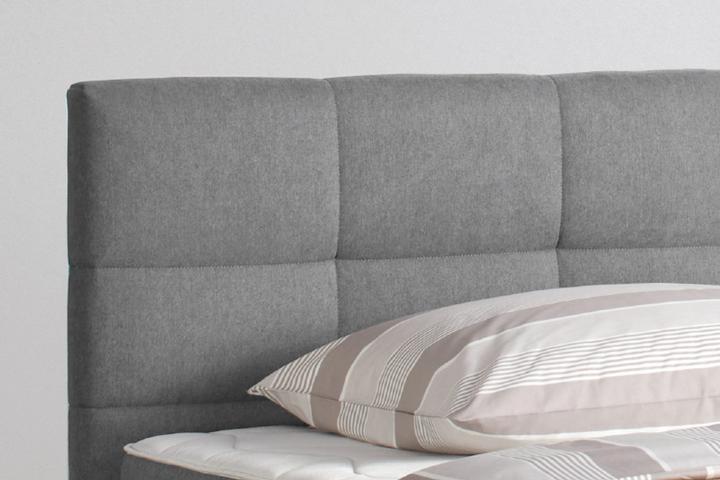 Boxbett grau Webstoff gepolstertes Kopfteil inkl. Topper und Matratze