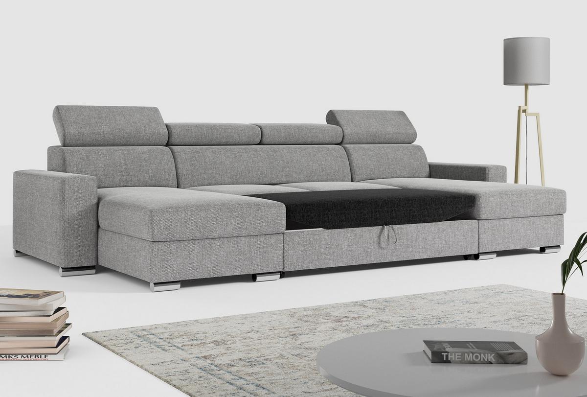 WOHNLANDSCHAFT FOX U Hellgrau - Velvet - Silberfarben/Hellgrau, Kunststoff/Textil (306/98/168cm) - MKS