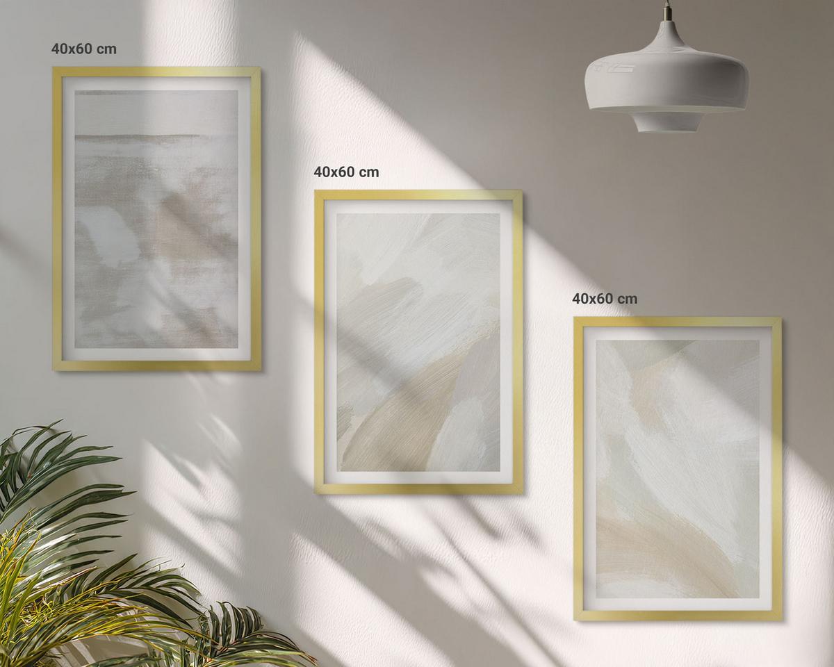 BILDER SET 3er Set - 40x60 cm Goldrahmen - Abstrakte Pinselstriche - Goldfarben, Kunststoff (40/60cm) - TULUP