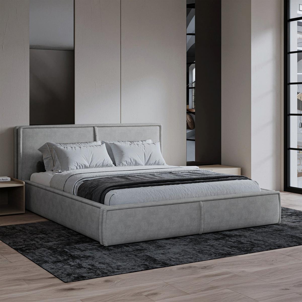 POLSTERBETT CORDO HELLGRAUER CORDSTOFF 160x200 CM - Hellgrau/Schwarz, Kunststoff/Textil (140/200cm) - Selsey