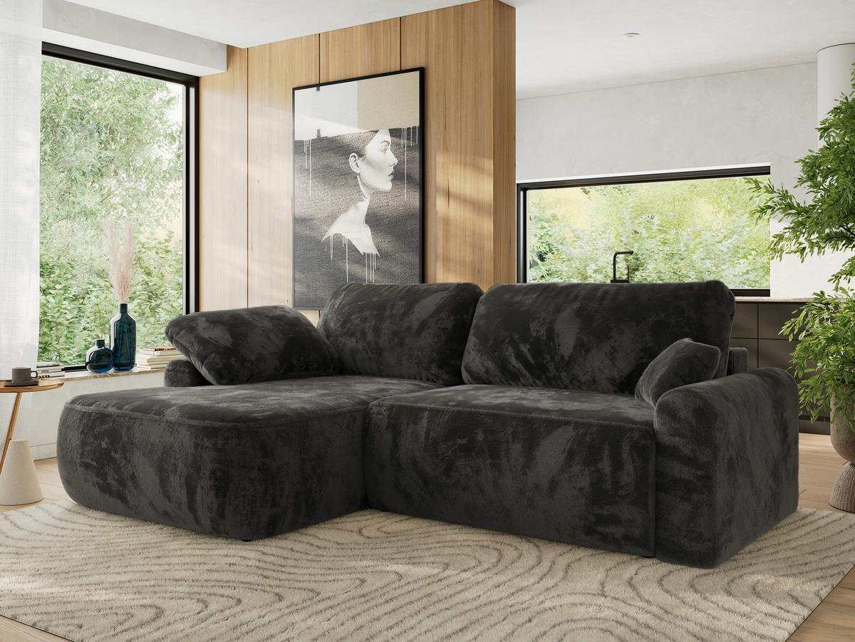 ECKSCHLAFSOFA CUBO L Dunkelgrau Plüsch - links - Dunkelgrau/Schwarz, Kunststoff/Textil (273/187cm) - MKS
