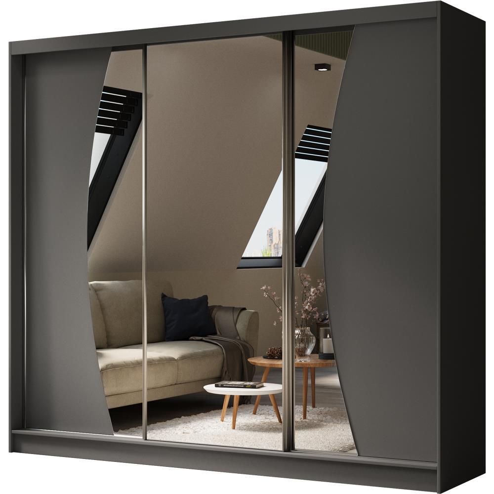 SCHWEBETÜRENSCHRANK Vox II 240/216/61 graphit mit Spiegel und Schubladen - Graphitfarben, Holzwerkstoff (240/216/61cm) - Beautysofa