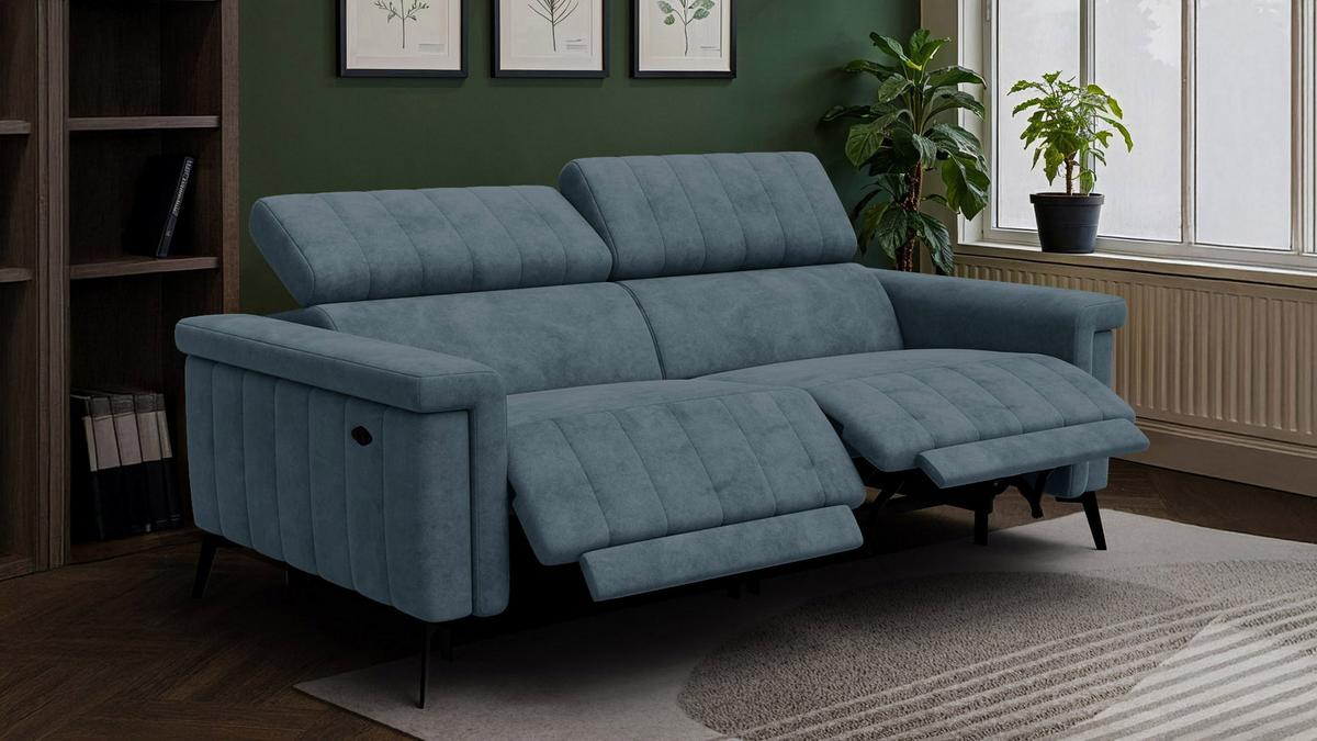 RELAXSOFA NORDEL 3-Sitzer, blaugrau - Blaugrau/Schwarz, Holz/Textil (194/80/105cm) - Wozimo