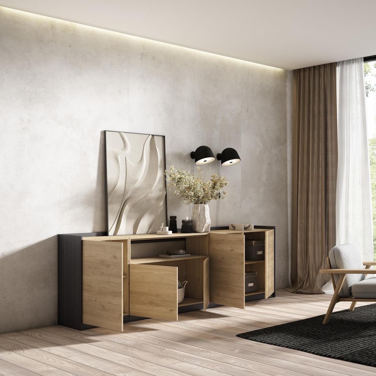 SIDEBOARD, Highboard, Eiche Schwarz, 260/37/80cm - Eichefarben, Holzwerkstoff (260/80/37cm) - Skraut Home