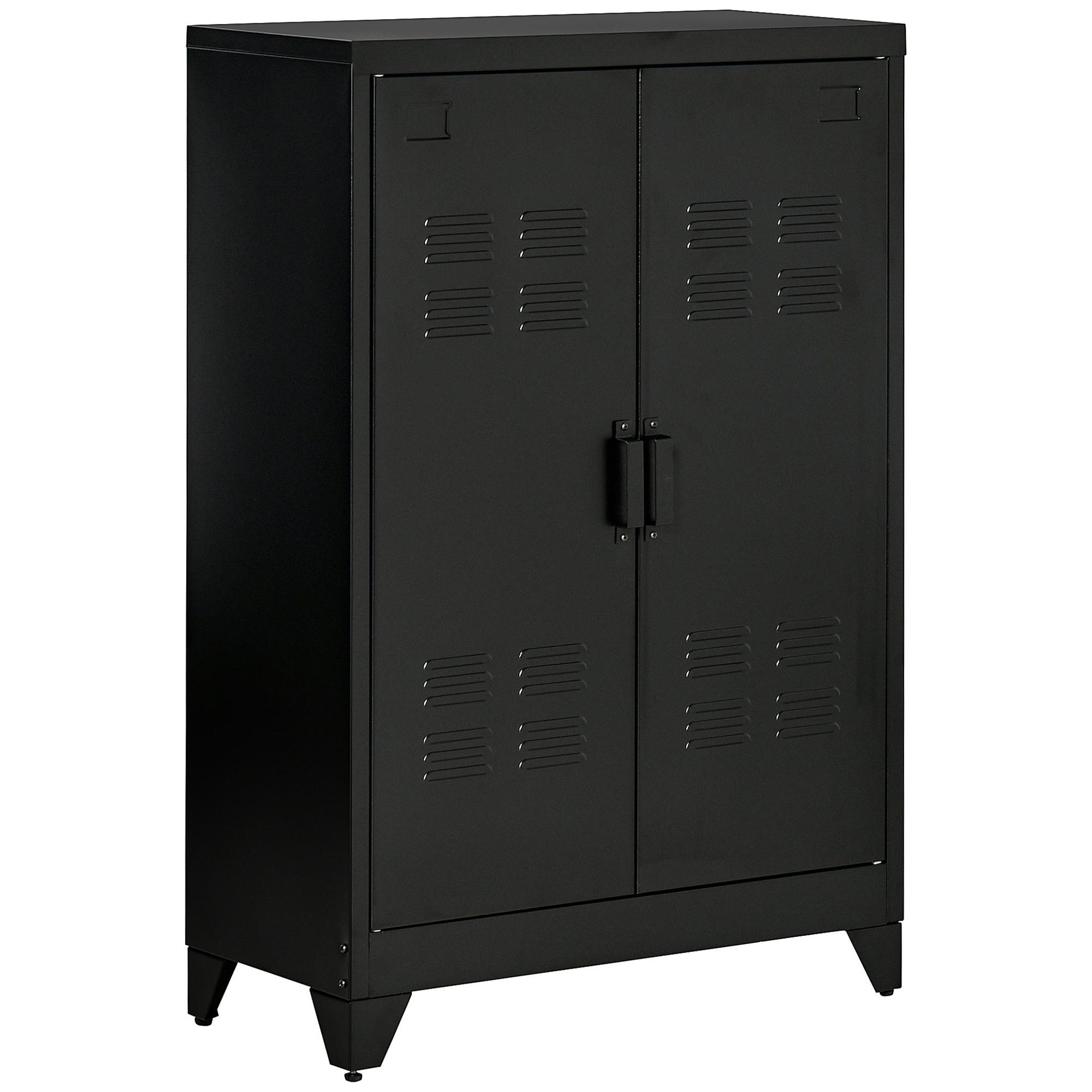SIDEBOARD mit Lamellentüren Metallschrank mit verstellbaren Einlegeböden - Schwarz, Metall (33/110/75cm) - HOMCOM