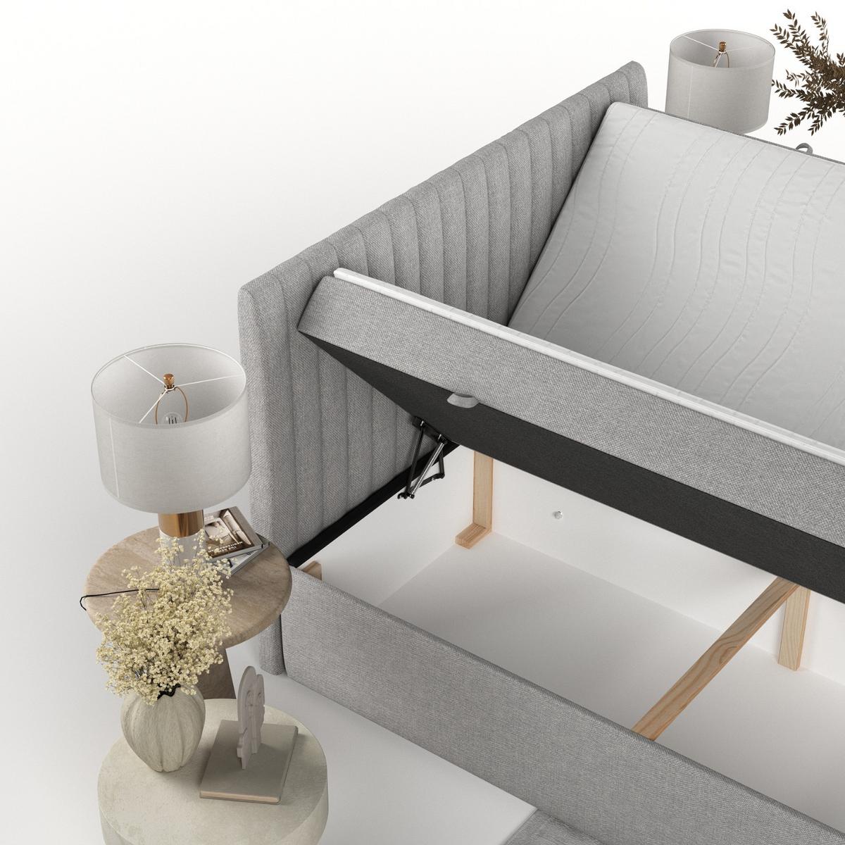 BOXBETT Maldon 180/200 cm Graubeige im Megan Stoff - Schwarz/Grau, Holz/Holzwerkstoff (180/200cm) - AltaBeds