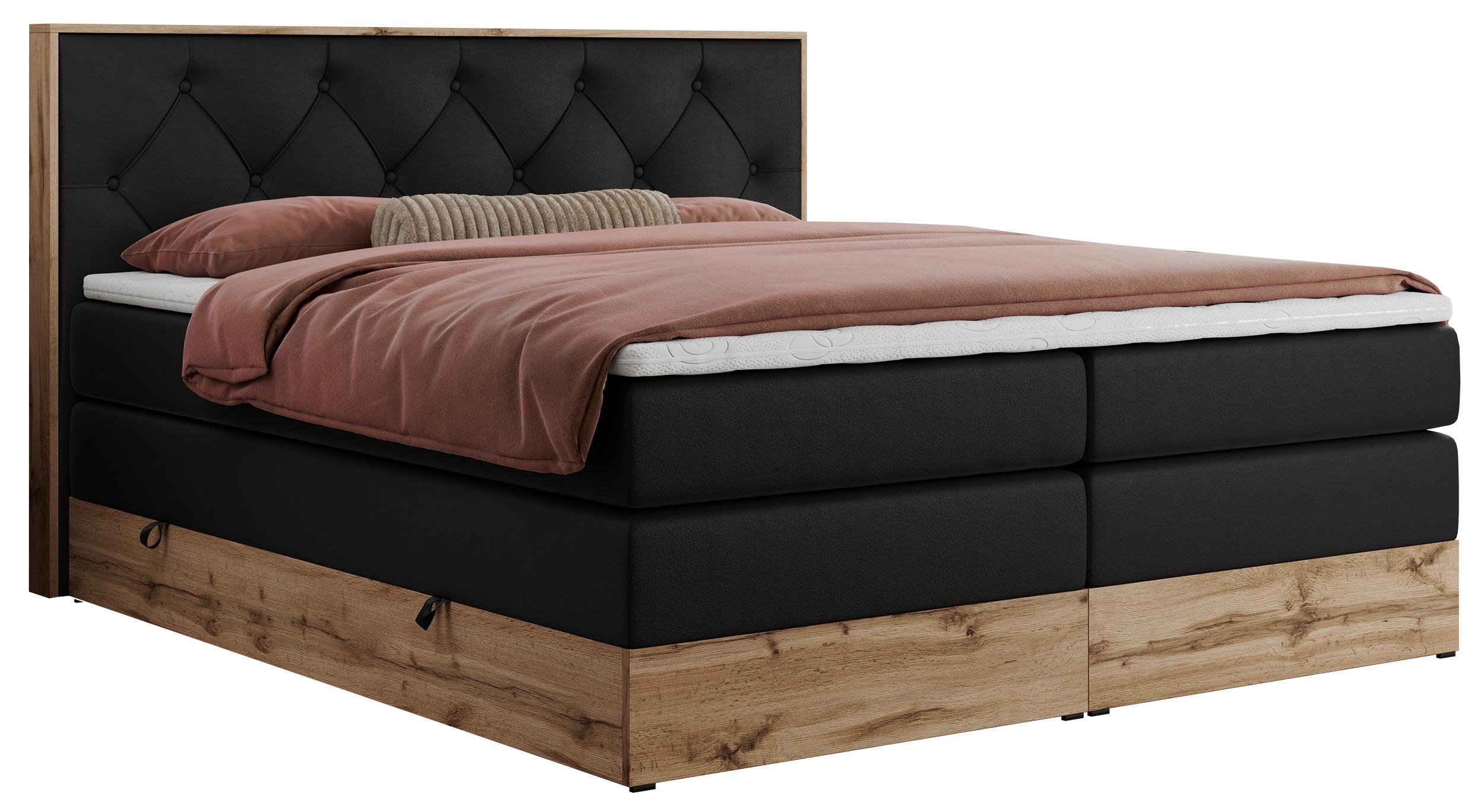 BOXSPRINGBETT VENETO KING 160/200 Schwarz Kunstleder - H4 - Schwarz, Holz/Textil (160/200cm) - MKS