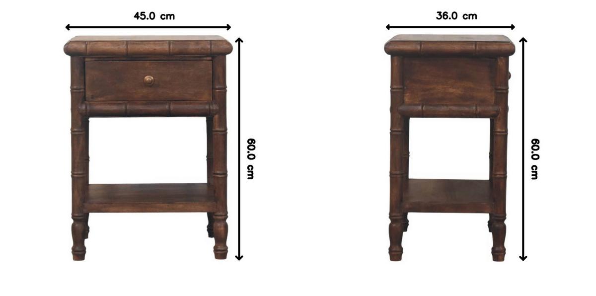 NACHTKASTEN Bambus Geschnitzt, 1 Schublade und Offenes Regal, Dunkelbraun - Dunkelbraun/Messingfarben, Holz/Metall (45/60/36cm) - Artisan Furniture