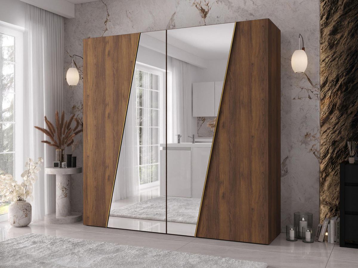 DREHTÜRENSCHRANK Zen 2L 200 cm - Goldfarben/Nussbaumfarben, Holzwerkstoff/Kunststoff (200/202/50cm) - MIRJAN24