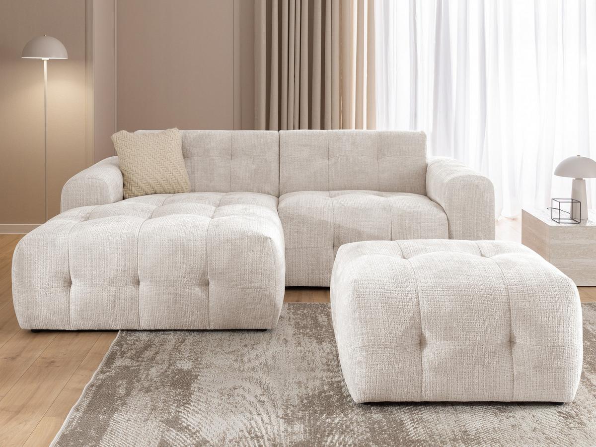 POLSTERHOCKER Kozy im Bumpy-Design aus weichem Beige Chenille-Stoff - Beige/Creme, Holz/Textil (87/46/68cm) - S-Style Möbel