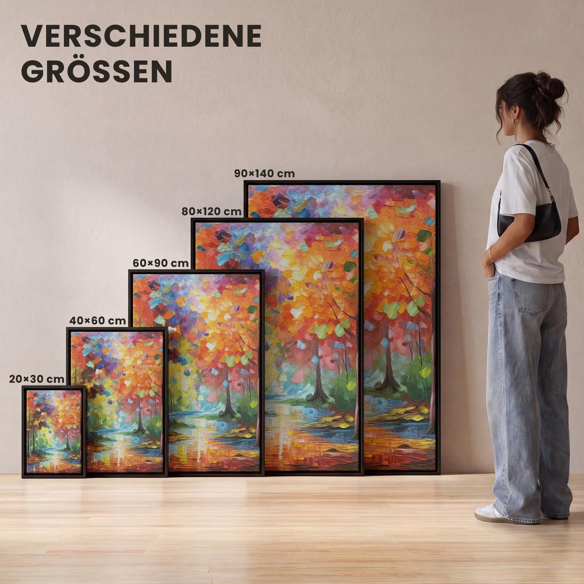 LEINWAND Bilder mit Rahmen - Landschaft - Wald - Farben - Natur - 60x90 - Multicolor, Textil (60/90cm) - MuchoWow