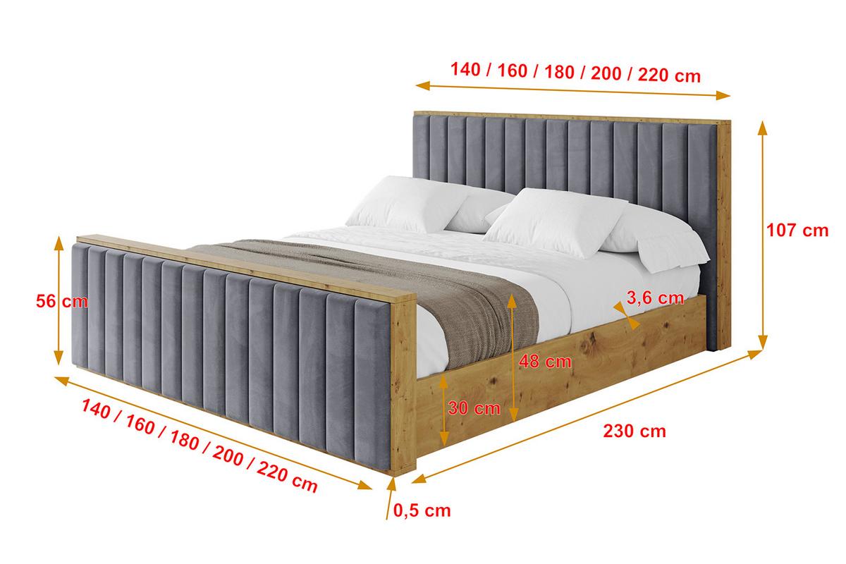 POLSTERBETT mit Bettkasten, Fußteil und Lattenrost, Boxbett mit Matratze H3/H4 - ENZO4-Z 180x200 Dunkelgrau - Dunkelgrau, Holzwerkstoff/Textil (180/200cm) - ALTDECOR