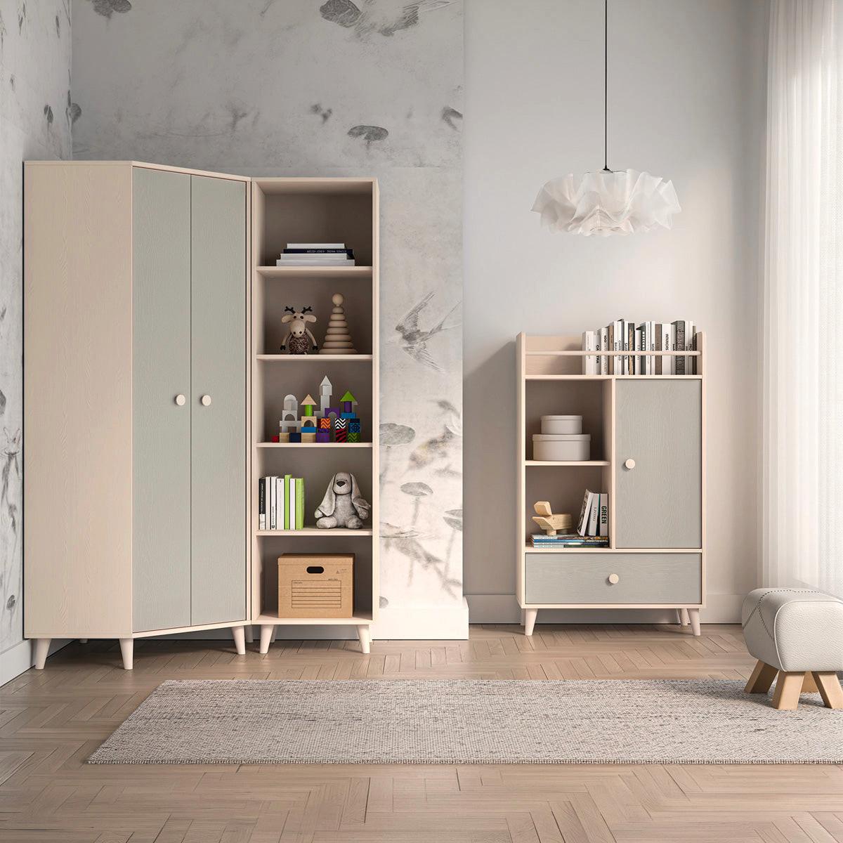 SCHRANK 2 Türen Alycia Beige - Grau - Holzeffekt - Grau, Holz (80/190/80cm) - Petits-meubles
