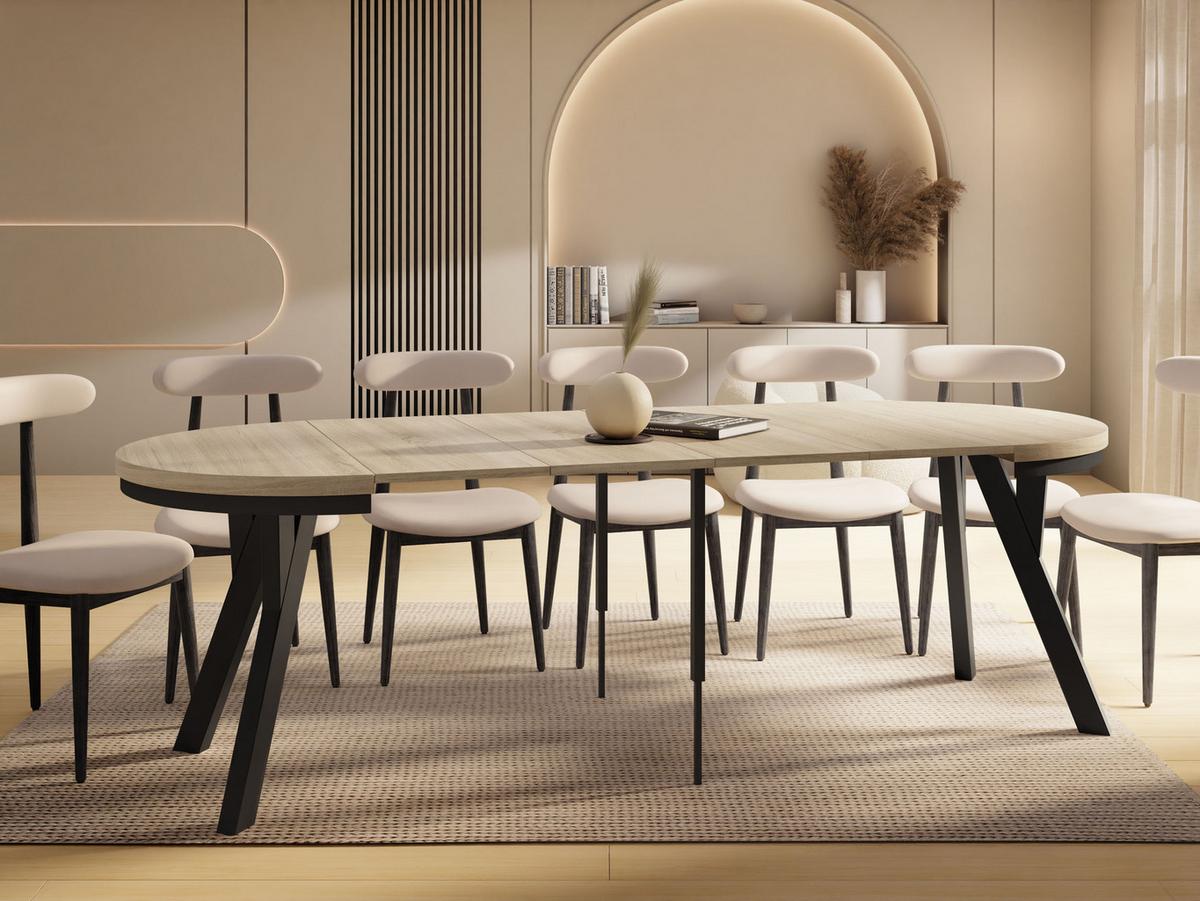 ESSTISCH Vero Neo rund ausziehbar verlängerbar, Eiche Sonoma Hellbraun 100-300/100/77 cm - Schwarz/Sonoma Eiche, Holz/Holzwerkstoff (100/300/77cm) - WFL GROUP