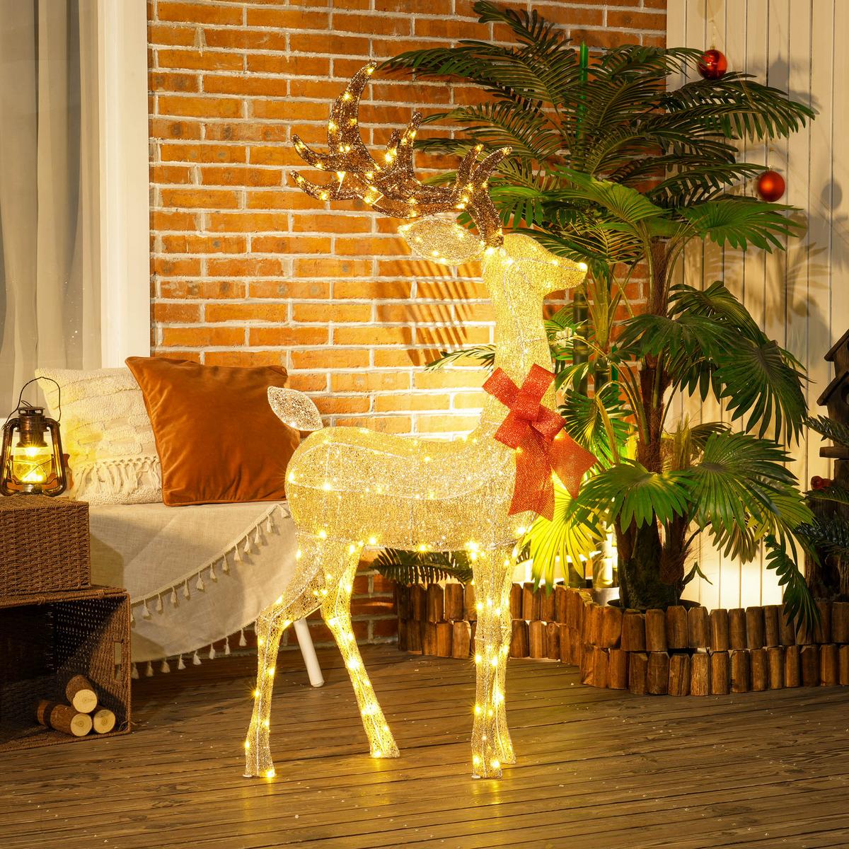137ER LED Rentier, Weihnachtsdeko in warmweiß, Weihnachtsbeleuchtung - Goldfarben, Kunststoff (25/135/66cm) - Outsunny