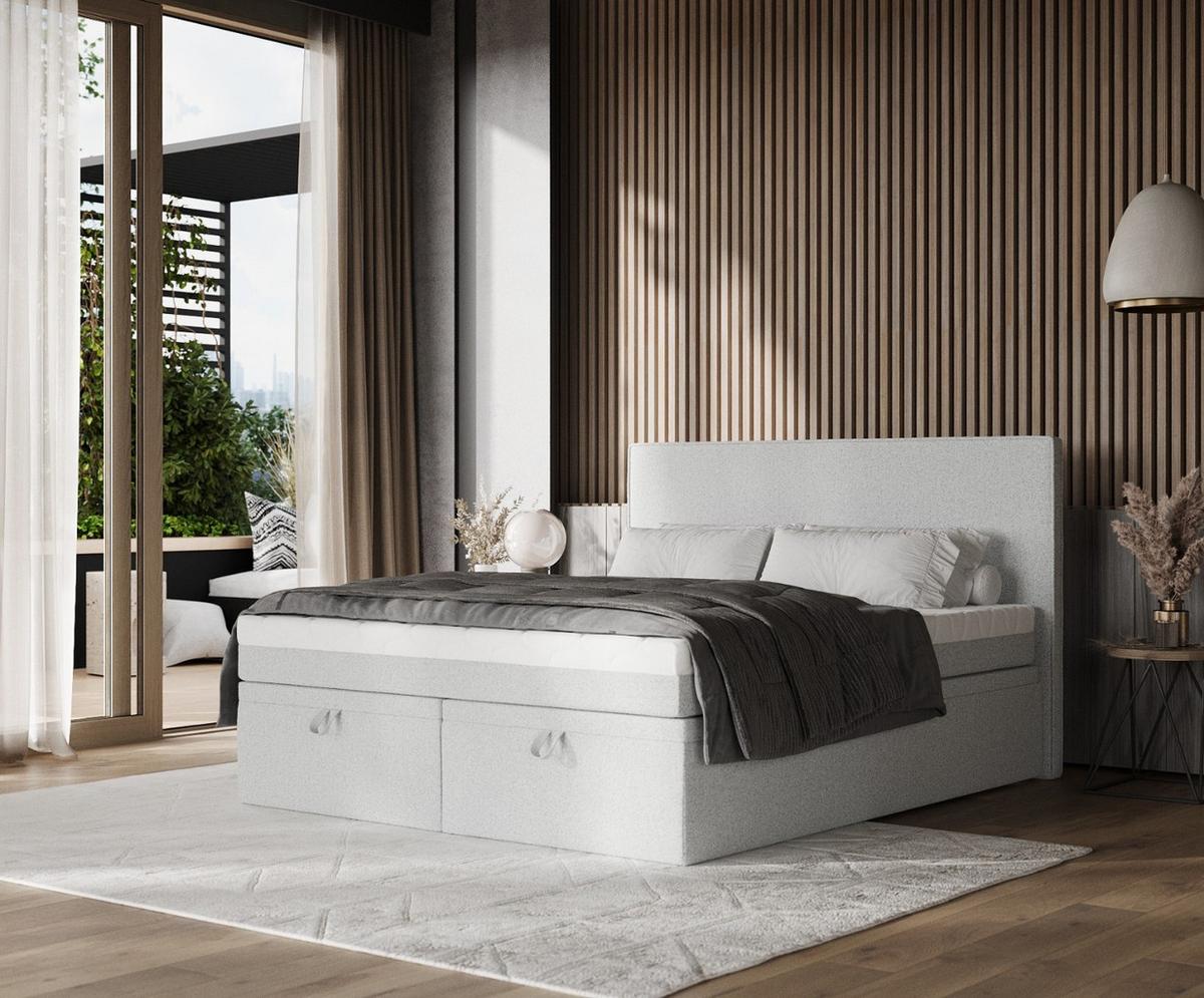 BOXBETT Zalla 140/200 cm Hellgrau im Riva Stoff - Hellgrau/Schwarz, Holz/Holzwerkstoff (140/200cm) - AltaBeds