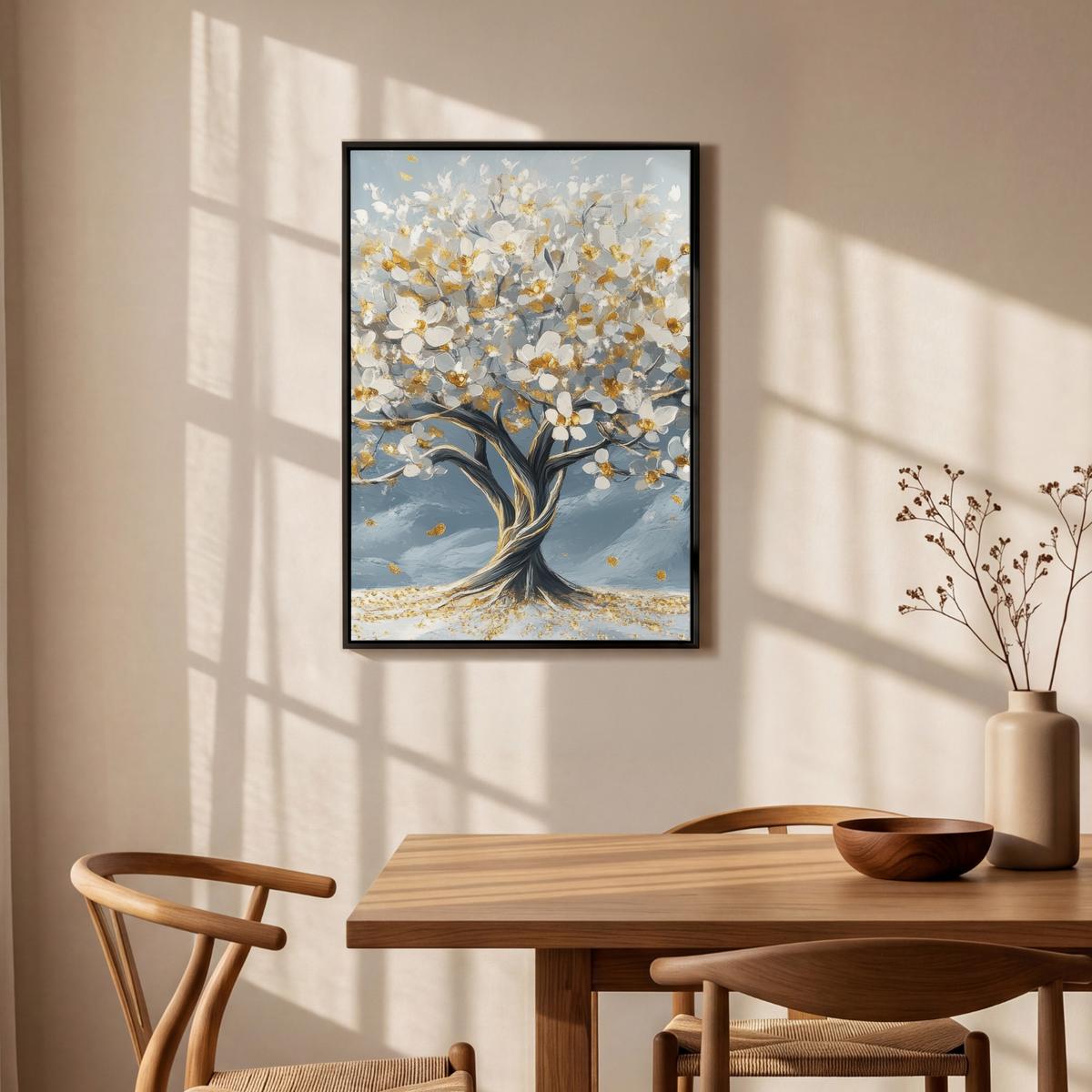 LEINWAND Bilder mit Rahmen - Baum - Winter - Baum des Lebens - Modern - Gold - 60x90 - Goldfarben, Textil (60/90cm) - MuchoWow