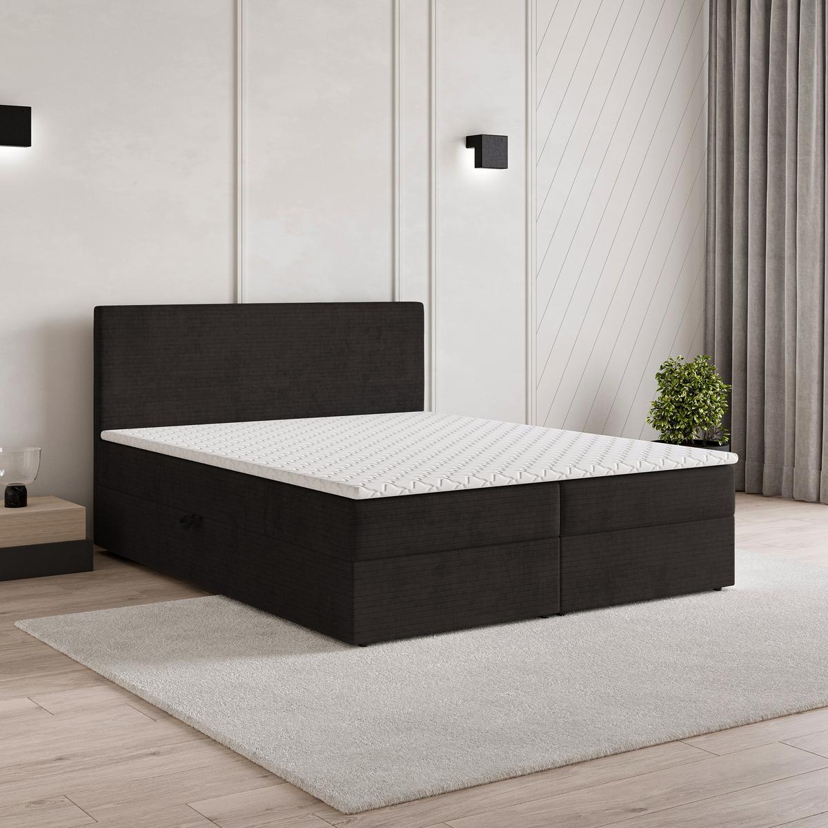 BOXBETT NIRA 140x200 cm mit Matratze und Topper - Braun - Braun, Holz (140/200cm) - MASSENO
