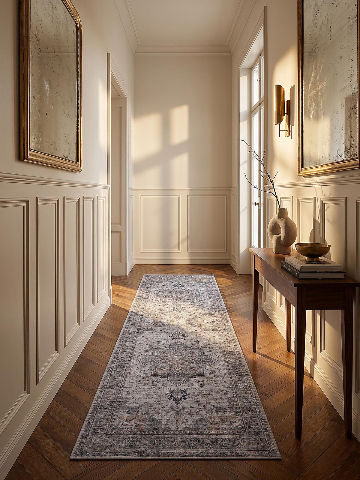 LÄUFER waschbar, mit Medaillon, VERNANTE in Beige-Grau, 80 x 250 cm - Beige, Textil (80/250cm) - KADIMA DESIGN