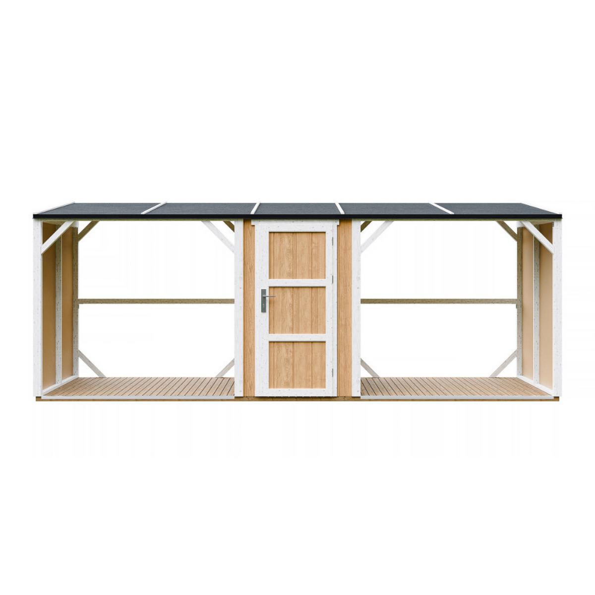 BRENNHOLZLAGER doppelt mit Geräteraum 6,49 m², zwei Brennholzbereiche mit insgesamt ~8,8 m³ Fassungsvermögen - Hellgelb, Holz (118/220/550cm) - Timbela