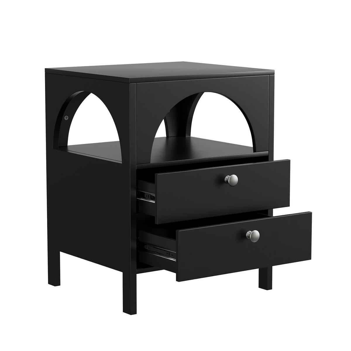 NACHTTISCH Schwarz 45 cm – Nachtkonsole mit 2 Schubladen & offenem Fach - Schwarz, Holzwerkstoff (45/58/40cm) - Urban Meuble