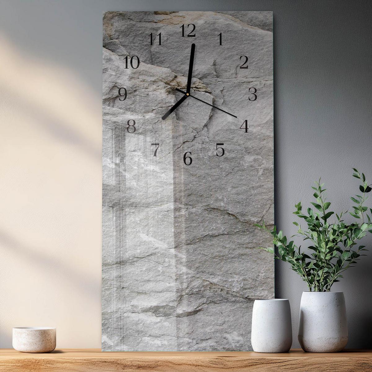 WANDUHR aus Glas 30x60 cm - Stein - Grau, Glas (30/60/0.4cm) - TULUP