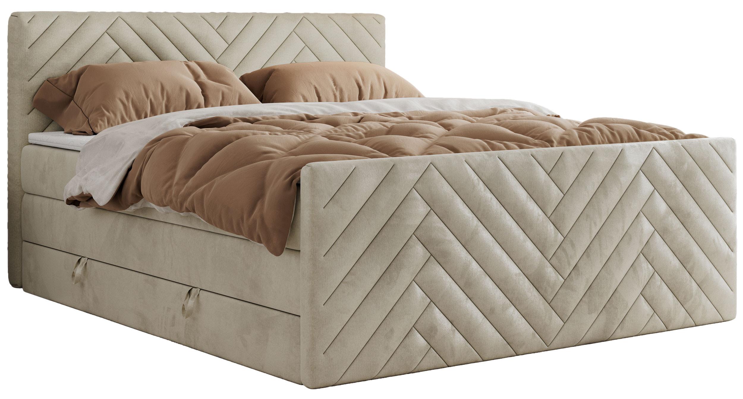BOXSPRINGBETT PARIS KING DUO - 140/200 - Beige Velvet - H4 - Beige, Holz/Textil (140/200cm) - MKS
