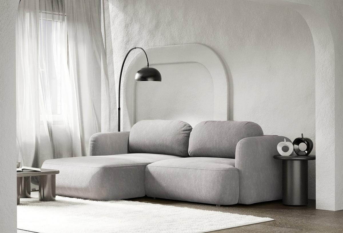 ECKSOFA Tvoya hellgraues Chenille - Hellgrau/Schwarz, Kunststoff/Textil (267/175cm) - Selsey
