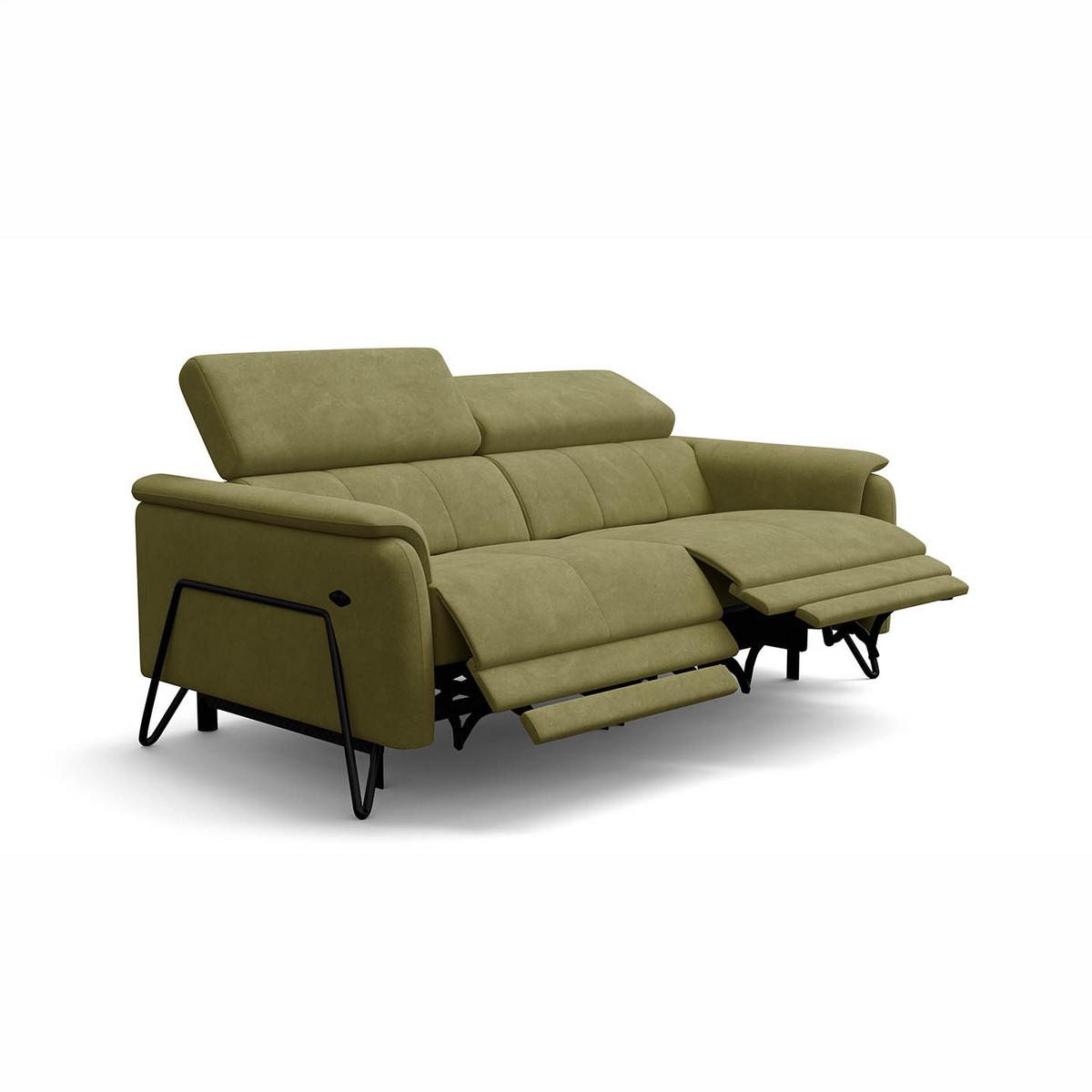 RELAXSOFA RODEN 3-Sitzer mit 2 Relax, olive, Veloursstoff - Grün, Holz/Textil (194/82/103cm) - Wozimo