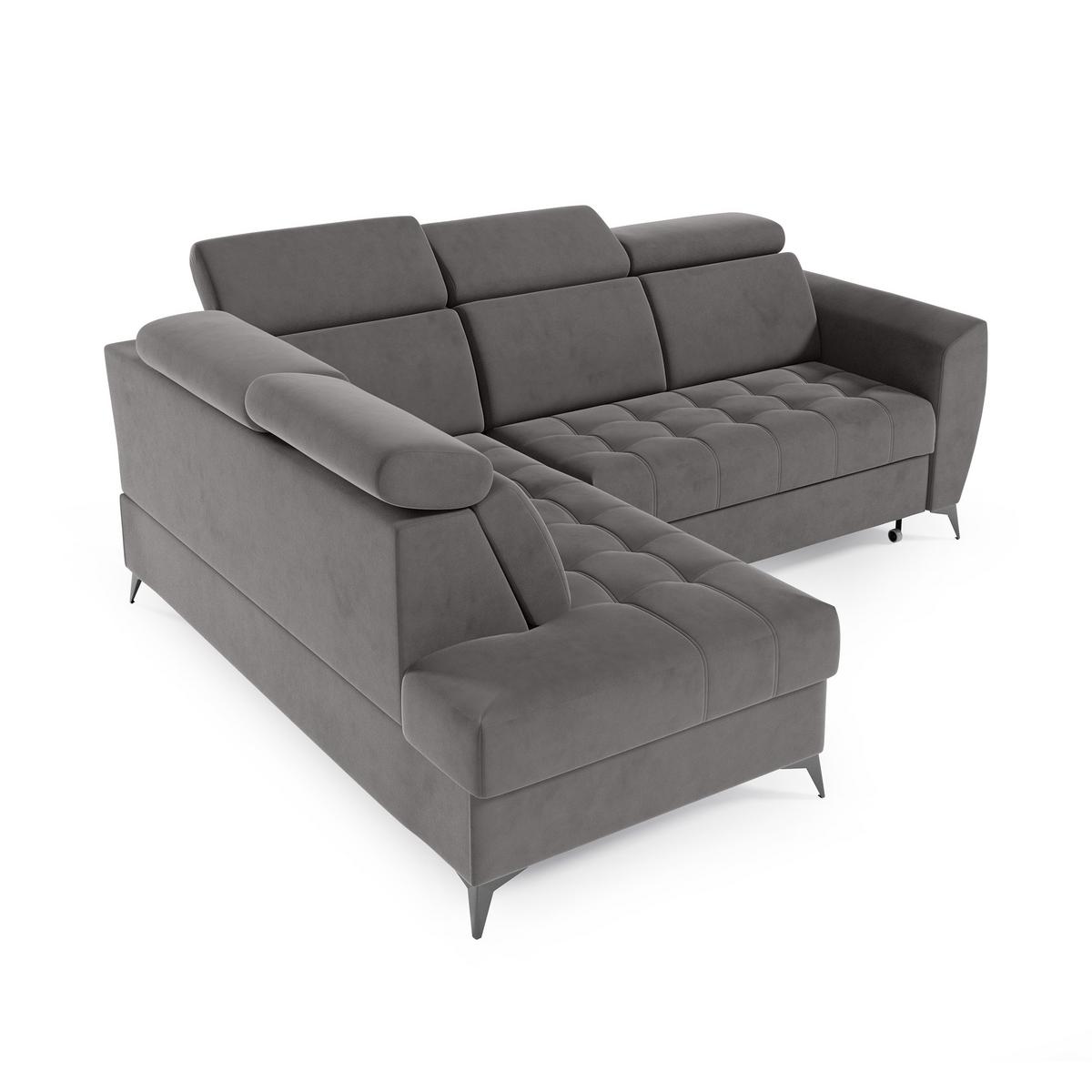 ECKSCHLAFSOFA Aurora II mit verstellbare Kopfstützen, Dunkelgrau, links - Dunkelgrau/Schwarz, Textil (266/204cm) - Beautysofa
