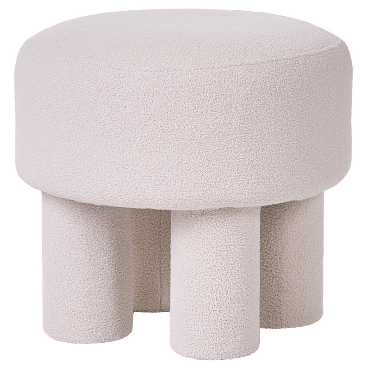 HOCKER Bouclé Cremeweiß Canby - Weiß, Textil (43/38/43cm) - Beliani