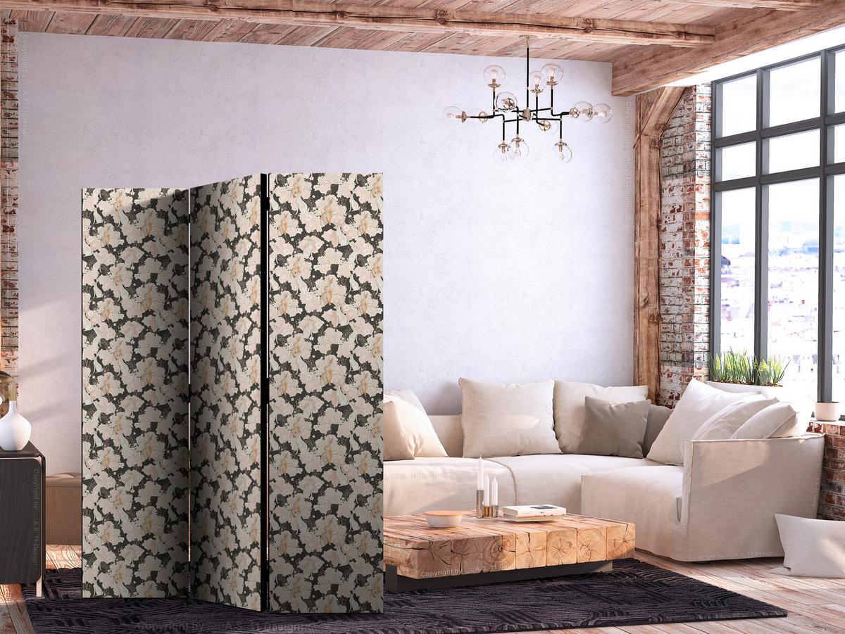 PARAVENT Einseitig Bedruckter 3-tlg 135x172 cm Blumen Und Kaninchen - Creme, Holz/Textil (135/172/3cm) - Muralo