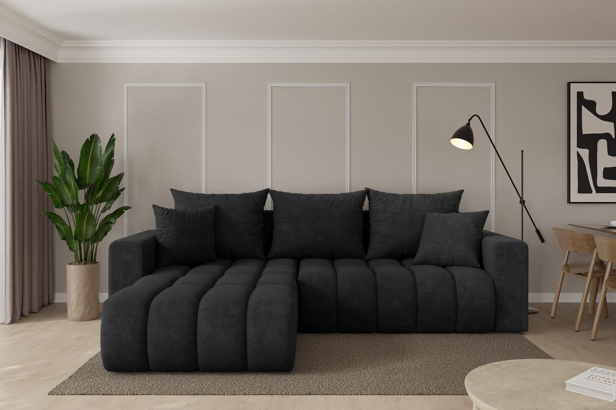 ECKSOFA mit Schlaffunktion Ottomane Links MILA-L-v1 277x195x86 Schwarz Velours - Schwarz, Holzwerkstoff/Kunststoff (277/194cm) - ALTDECOR
