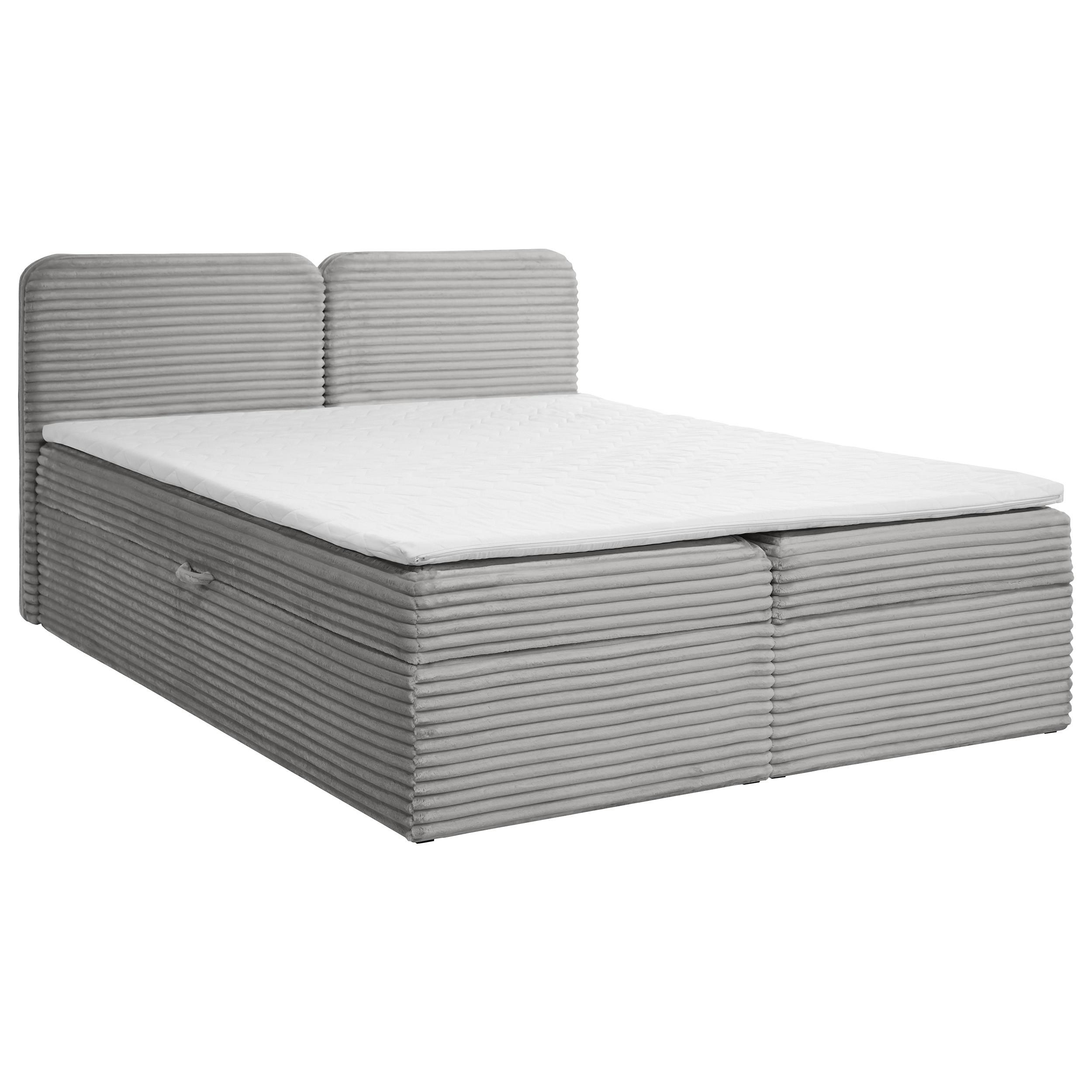 KONTINENTALBETT Lars 160x200 cm mit Topper, Bonnelmatratze, Cord-Stoff, Hellgrau - Hellgrau, Textil (160/200cm) - Beautysofa