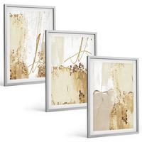 BILDER SET 3er Set - 40x60 cm Silberner Rahmen - Abstrakte Muster beige weiß - Silberfarben, Kunststoff (40/60cm) - TULUP