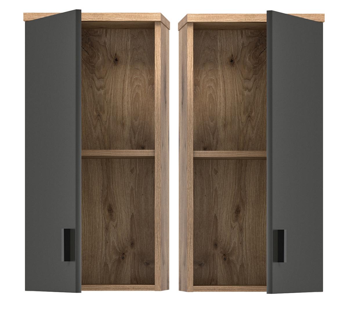HÄNGESCHRANK grau matt, Eiche 37 cm, Badschrank mit Soft-Close - Eichefarben/Schwarz, Holzwerkstoff/Kunststoff (37/75/25cm) - Inn.Furn
